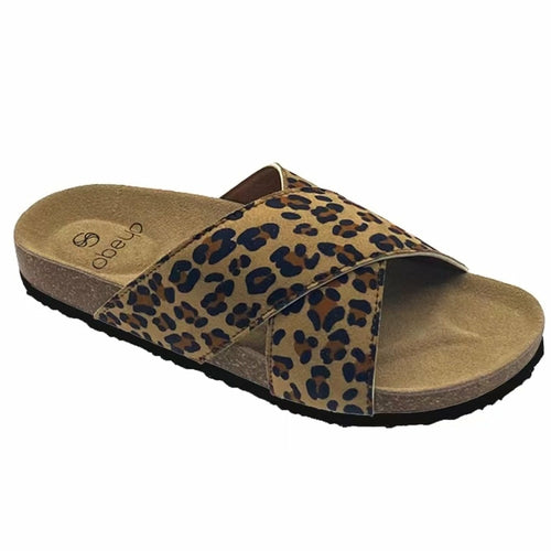 Leopard Print Criss-Cross Women's Comfort Sandals