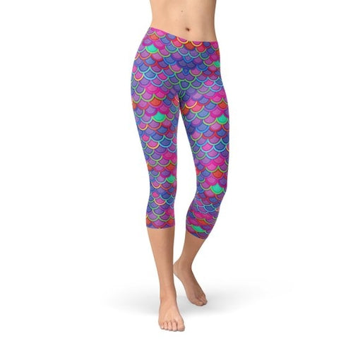 Women's Premium Purple Pink Mermaid Capri Leggings