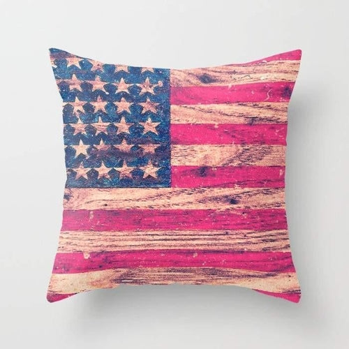 "Vintage Retro Wood American Flag" Pillow Cover