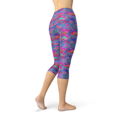 Women's Premium Purple Pink Mermaid Capri Leggings