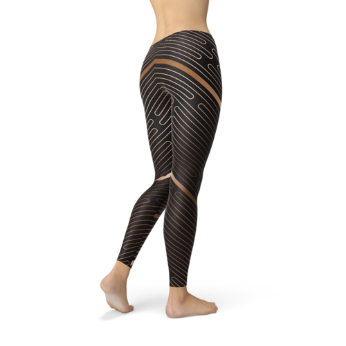 Women's Striped Lines Sports Brown Leggings