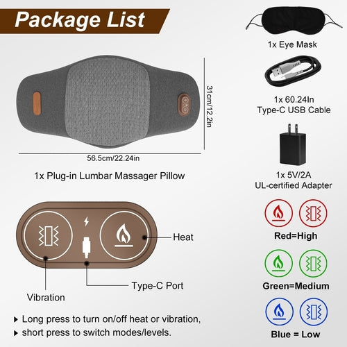 Smart Electric Lumbar Massager Support Pillow with Memory Foam
