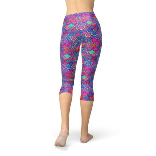 Women's Premium Purple Pink Mermaid Capri Leggings
