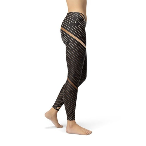Women's Striped Lines Sports Brown Leggings