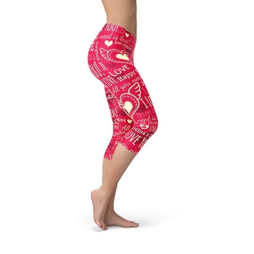 Women's Premium Love Hearts Red Capri Leggings